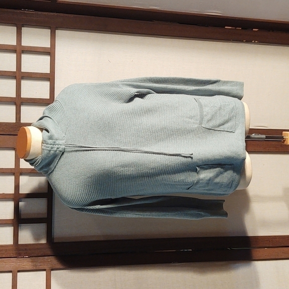 Dakini Horizontal Ribbed Blue Drawstring Turtleneck Top Sz M - Picture 1 of 10